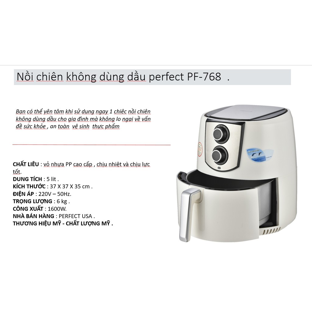 Nồi chiên không dầu Perfect GLA 768 5 lít + tặng Bộ nồi men 5 món + Bếp điện đơn