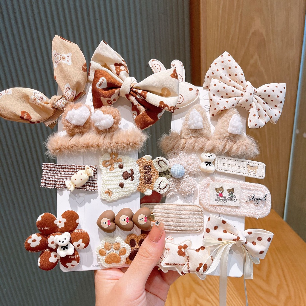 [Bộ 9] Kẹp Tóc Nhật Bản Dễ Thương Gấu Lông Phụ Kiện Thời Trang Cho Nữ AB004
