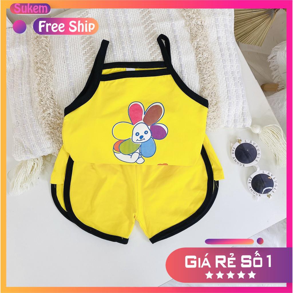 Bộ Hai Dây Bé Gái In Hình Hoa Chibi Siêu Dễ Thương Đáng Yêu Cho Bé Từ 8-18kg Mã HD05