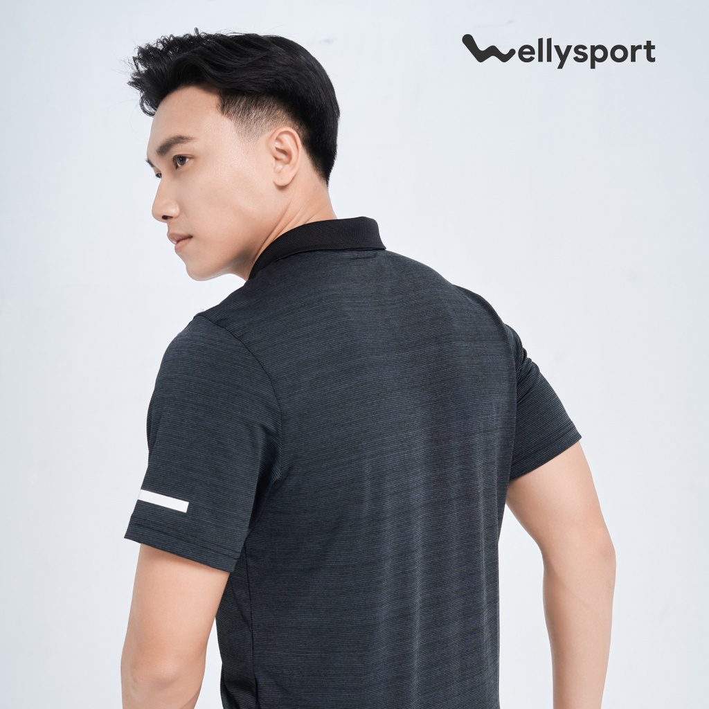 Áo Polo thể thao nam có cổ Welly Sport chất liệu mè caro thấm hút mồ hôi, màu đen mã APLON
