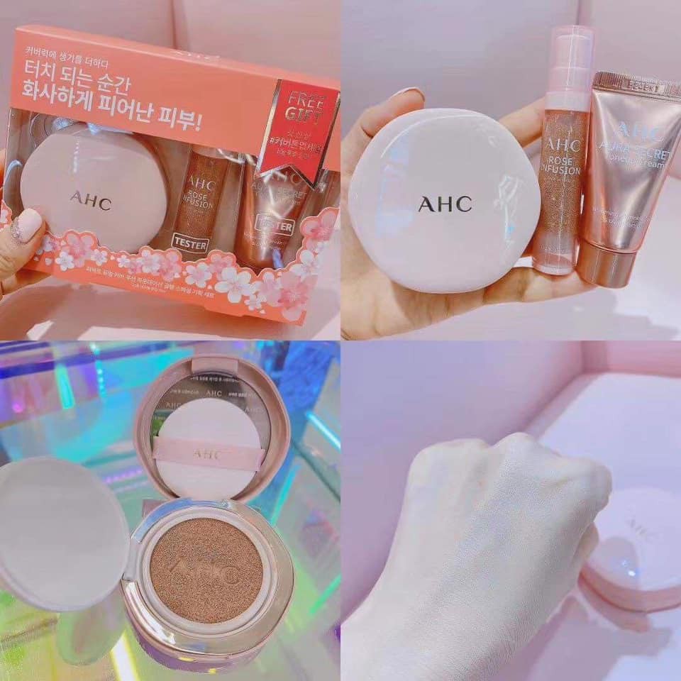 SET TRANG ĐIỂM 3 MÓN AHC PERFECT DUAL COVER CUSHION FOUNDATION GLAM SPECIAL GIFT SET 34G CHÍNH HÃNG - 7883