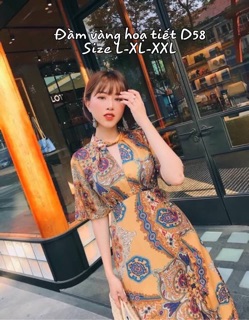 Bigsize Đầm vàng hoạ tiết D58