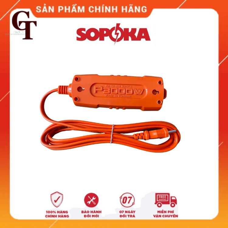 Ổ Cắm Điện SOPOKA T3-3000W Lõi Sứ Chống Cháy 3 Mét - 3 Lỗ Cắm