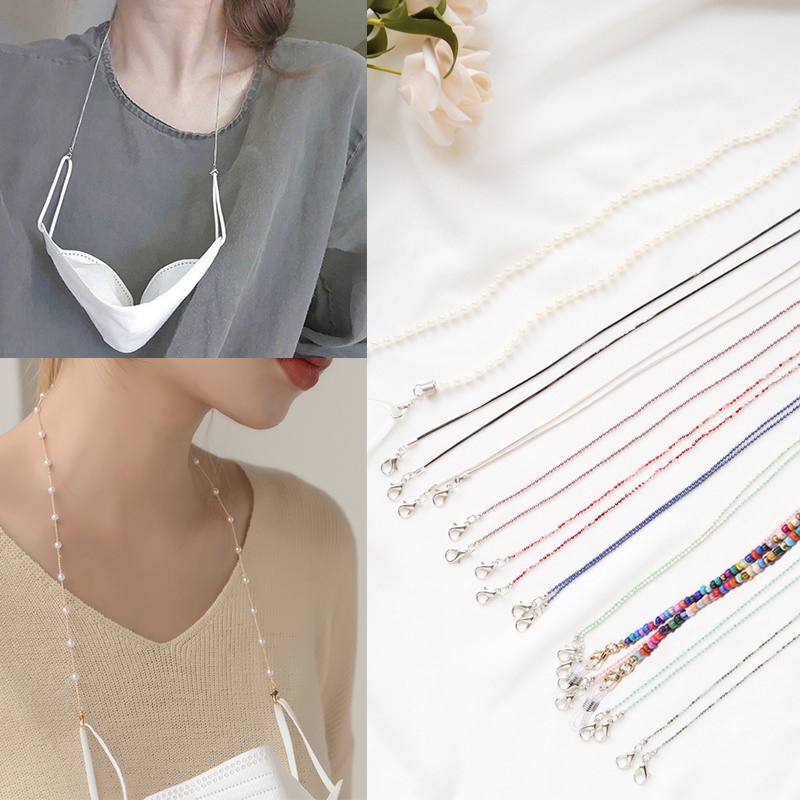 Dây đeo khẩu trang đính ngọc trai nhân tạo chống thất lạc tiện dụng cho nữ