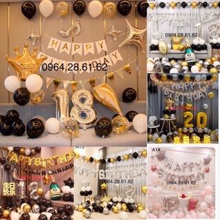 Sét bóng trang trí sinh nhật người lớn, trang trí sinh nhật tại nhà cho các cô nàng cá tính màu vàng màu đen