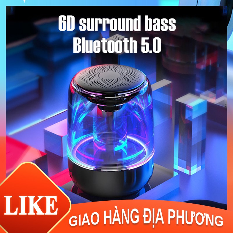 Loa Bluetooth Trên Dưới Trong Suốt C7 âm thành vòm 6D âm bass trầm led RGB 1000mAh [NBC7]