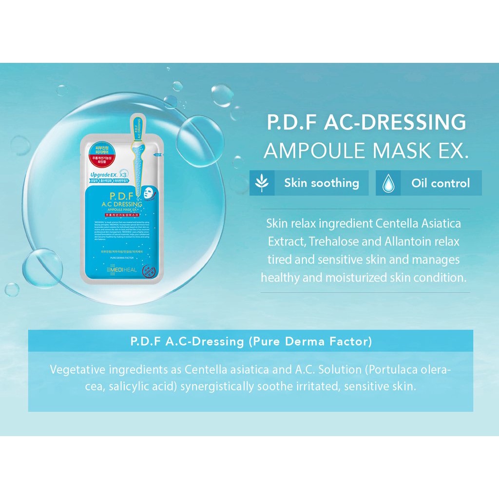 Mặt Nạ Mediheal PDF Làm Dịu Da Giảm Kích Ứng Cho Da Mụn Mediheal (Miếng lẻ) P.D.F AC Dressing Ampoule Mask EX 25ml