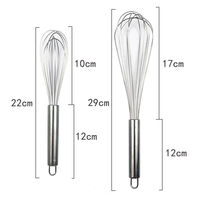 Phới đánh trứng 25cm và 35cm - Dụng cụ đánh trứng cầm tay, khuấy trộn bột, đánh bông kem bơ bằng thép không gỉ inox