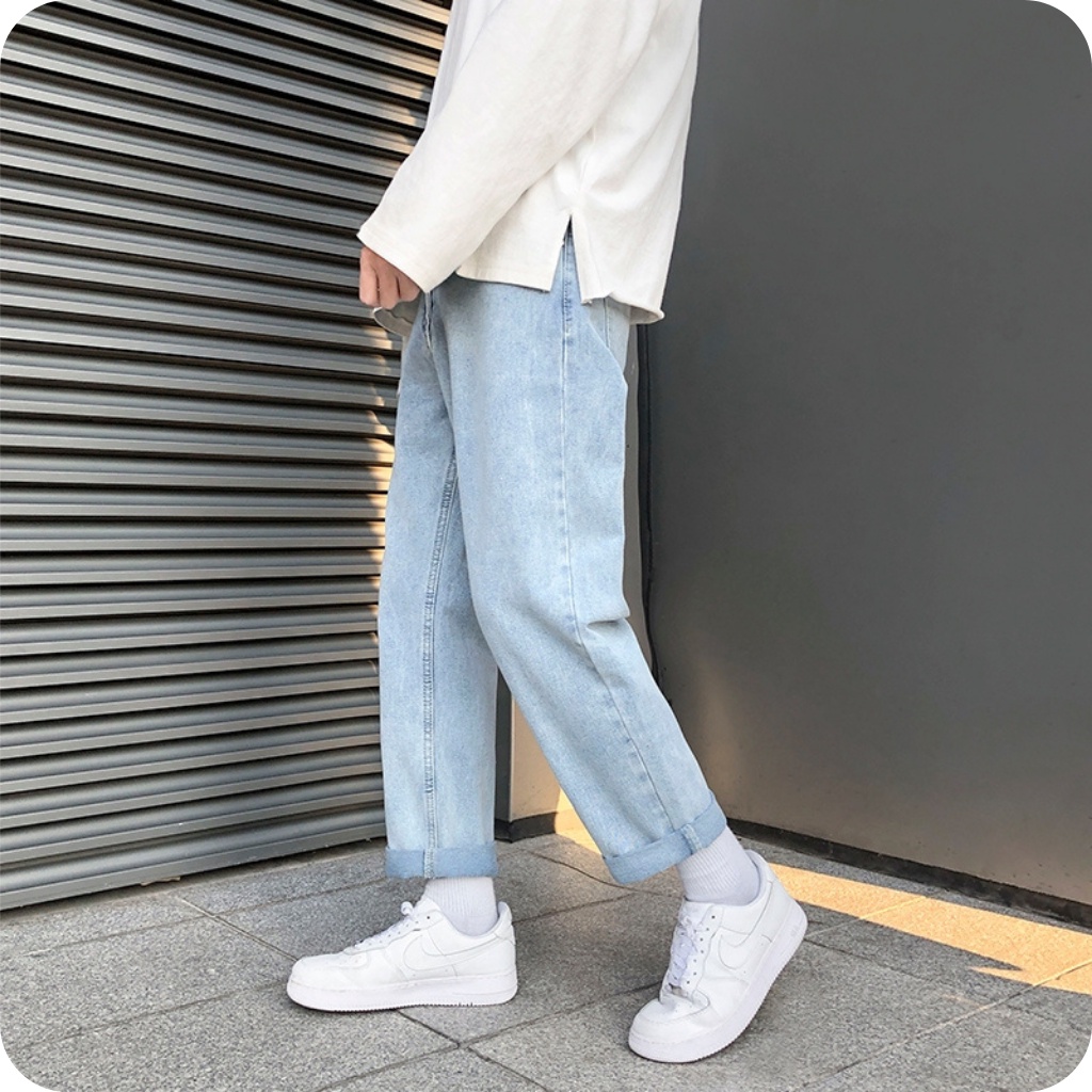 Quần jean nam baggy ống suông rộng BASIC vải jeans bò cao cấp unisex không phai màu
