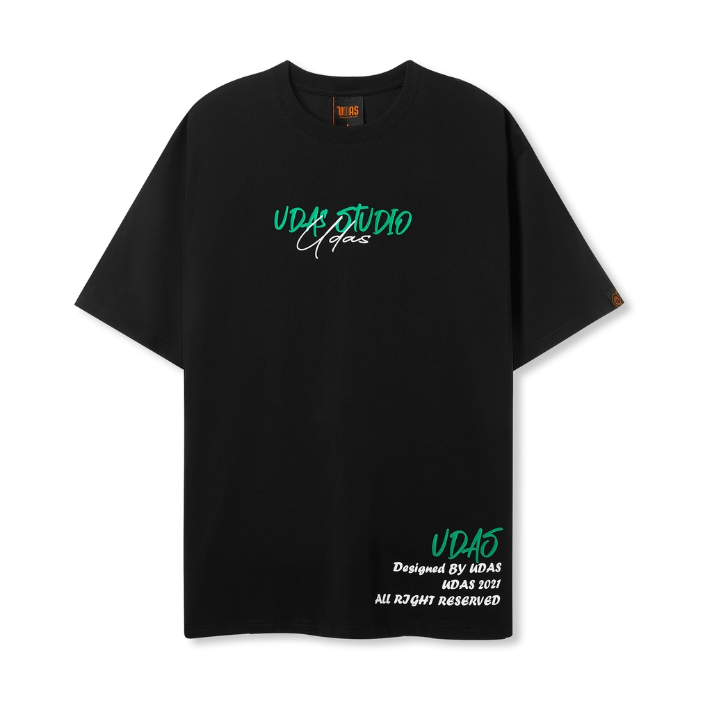 Áo thun tay lỡ UDAS phông Unisex nam nữ Cotton oversize form rộng LEAFY - Đen