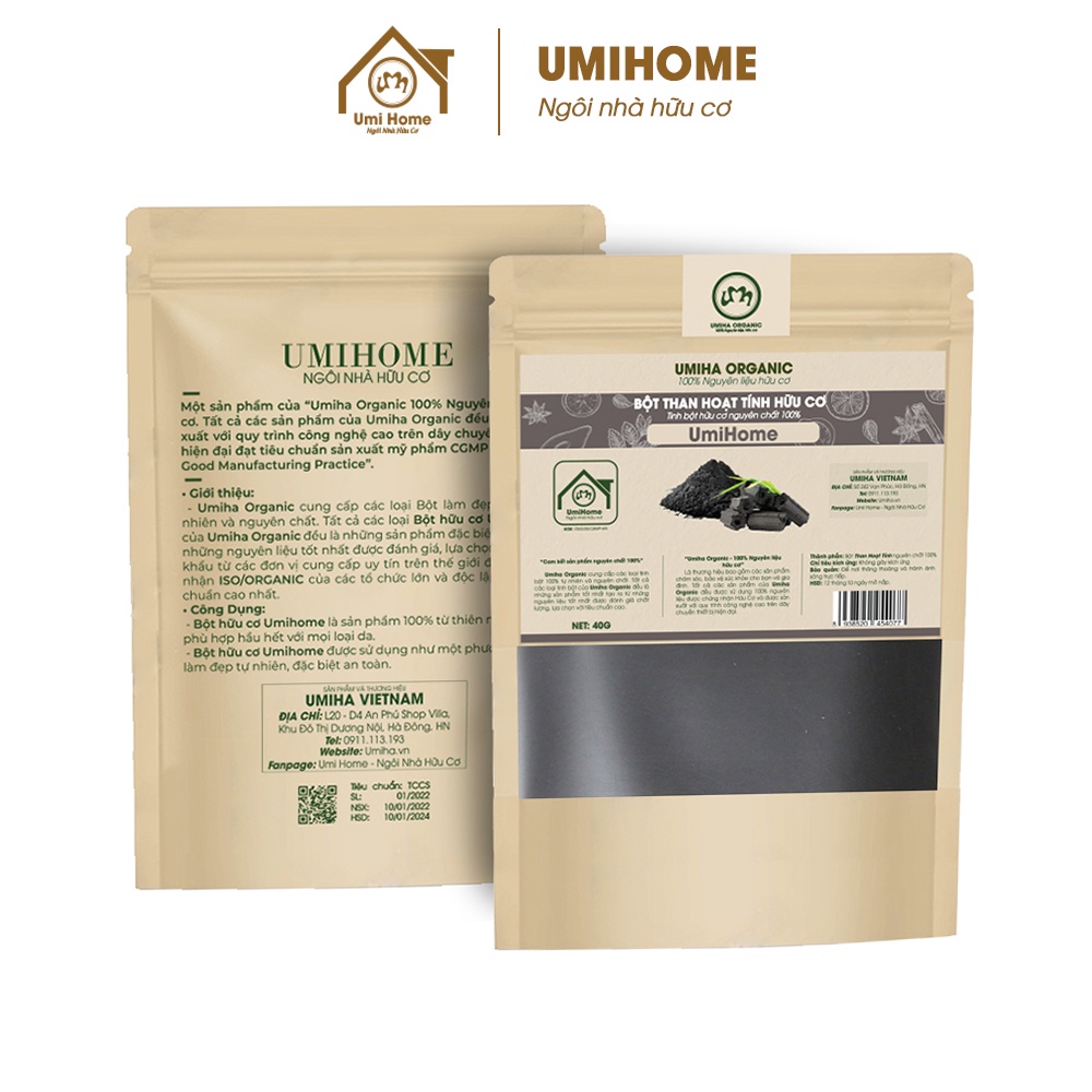 Bột Than Tre Hoạt Tính trắng răng hữu cơ UMIHOME 135g nguyên chất - Đánh trắng răng, loại bỏ mảng bám và cao răng