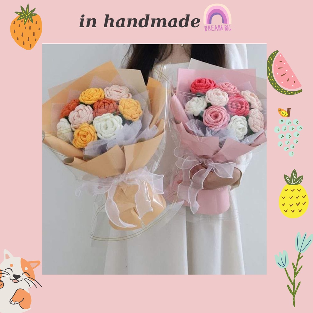 Hoa Hồng bằng len handmade làm quà tặng/sinh nhật