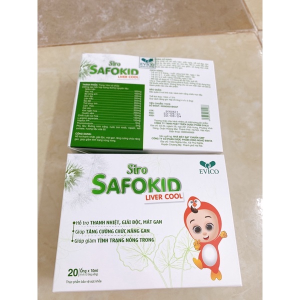 Siro Safokid thanh nhiệt, giải độc, mát gan, táo bón cho bé hộp 20 ống 10ml
