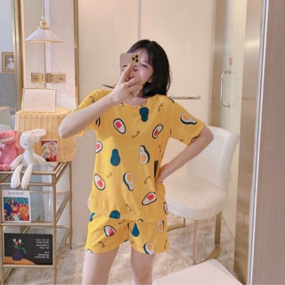 SẴN bộ đồ ngủ, mặc nhà mùa hè cotton hoạ tiết trái cây