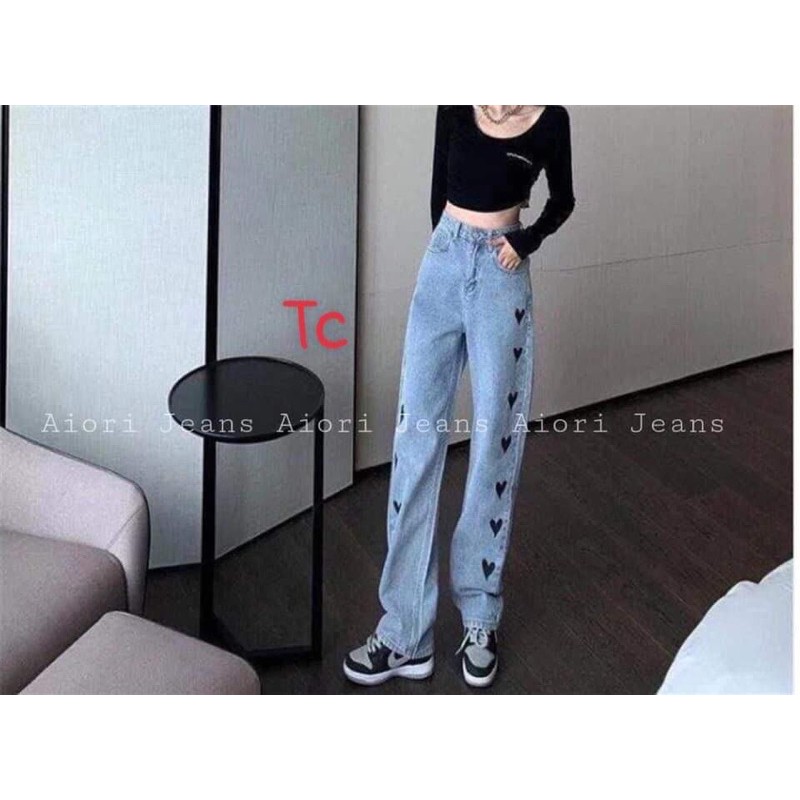 Quần bò ống rộng sọc tim phản quang 7m TC88