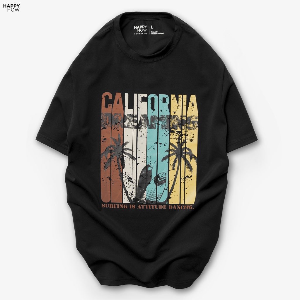 Áo thun nam cổ tròn CALI in họa tiết vải cá sấu Cotton xuất xịn,chuẩn form,trẻ trung, năng động - HAPPYHOW