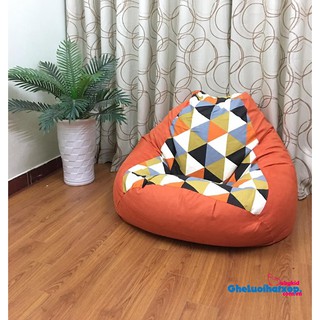 Ghế lười hạt xốp họa tiết tam giác, cỡ S, chất thô mix nhiều màu ( đã gồm hạt xốp )
