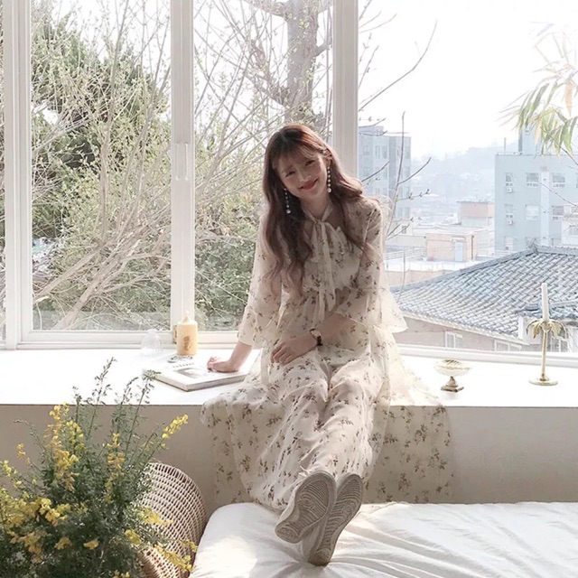 Váy hoa nhí vintage dáng dài / Đầm nữ ulzzang
