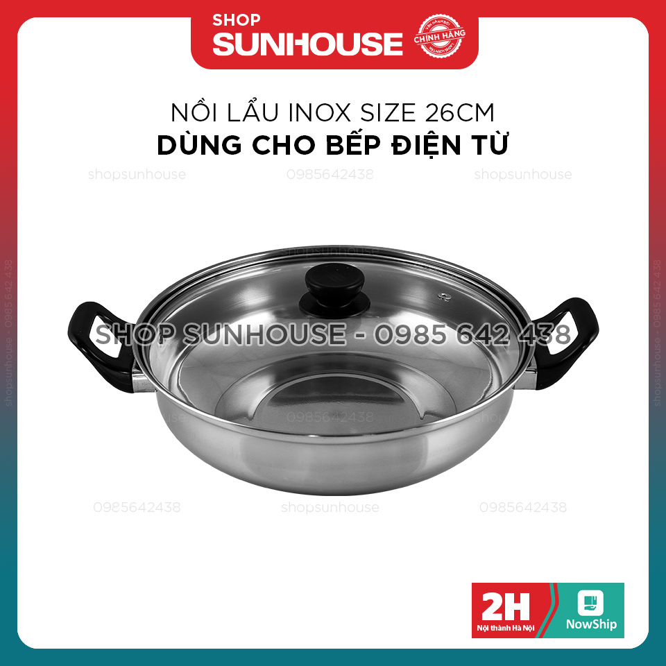 Nồi lẩu inox vung kính SUNHOUSE size 24 bán kèm bếp từ