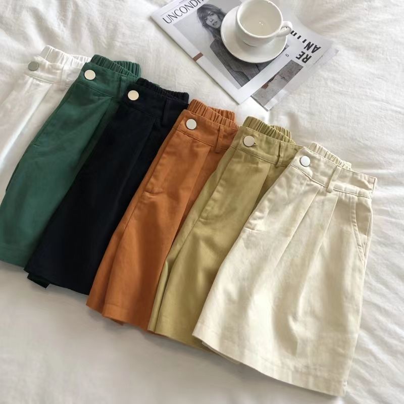 Quần Short Lưng Cao Ống Rộng Màu Sắc Trơn Phong Cách Hàn Quốc Thời Trang Mùa Hè Cho Nữ