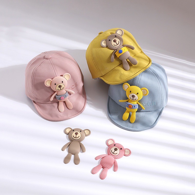 Mũ đính gấu cute dành cho bé trai bé gái 3-15m mã D04