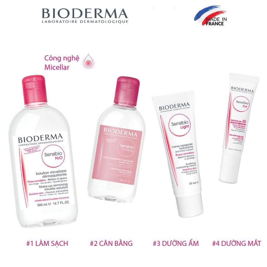 (Nhập khẩu chính hãng) Dung dịch làm sạch và tẩy trang công nghệ Micellar Bioderma Sensibio H2O 500ml, 250ml, 100ml