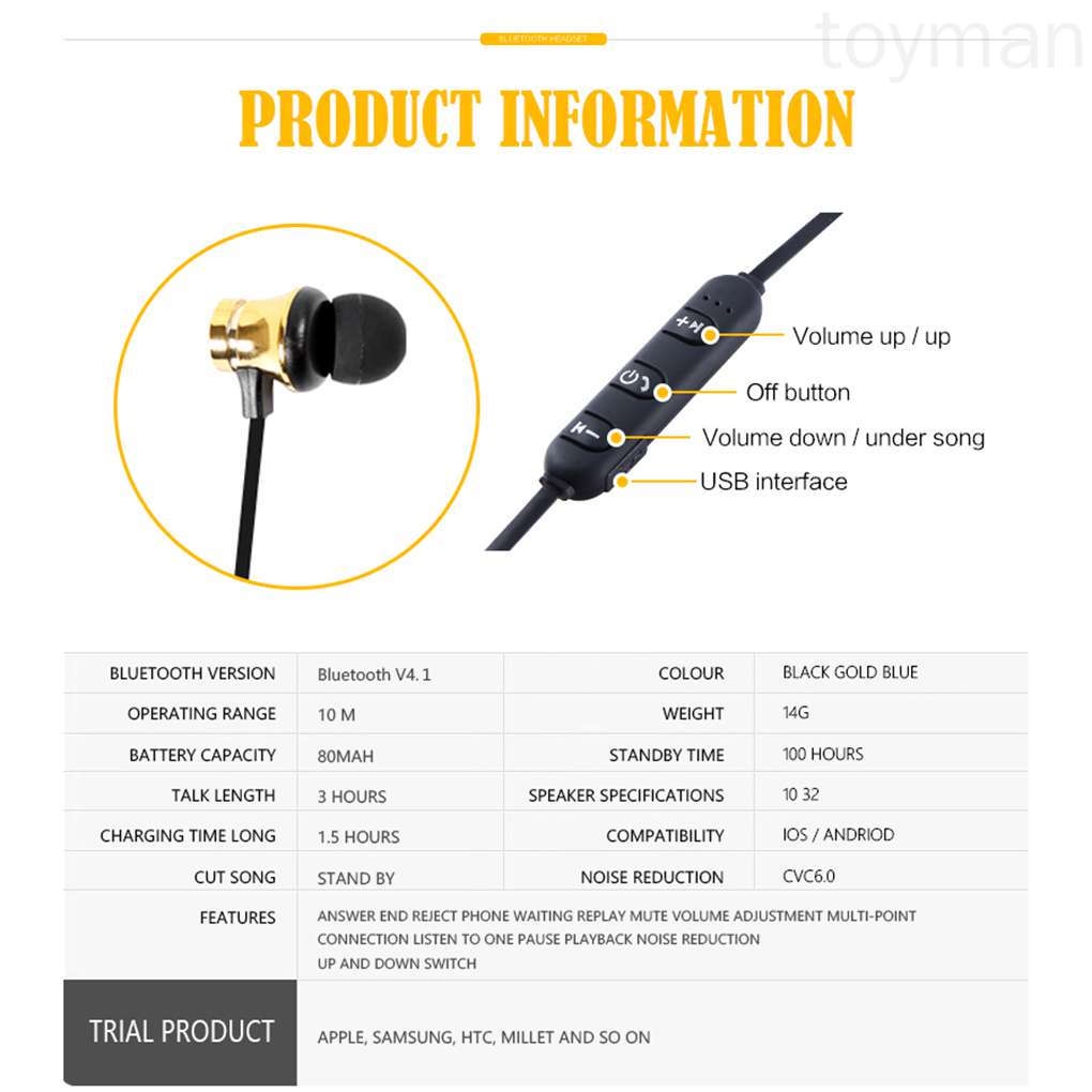 Tai nghe nhét tai Xt11 Bluetooth 4.2 có nam châm giảm tiếng ồn