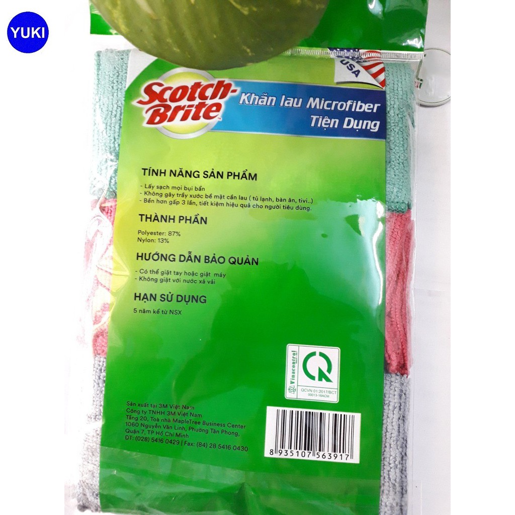 Combo 3 Gói 3 cái khăn Scotch Brite 3M Lau bếp microfiber Tiện Dụng YUKI MISE Phân Phối Chính Hãng💯