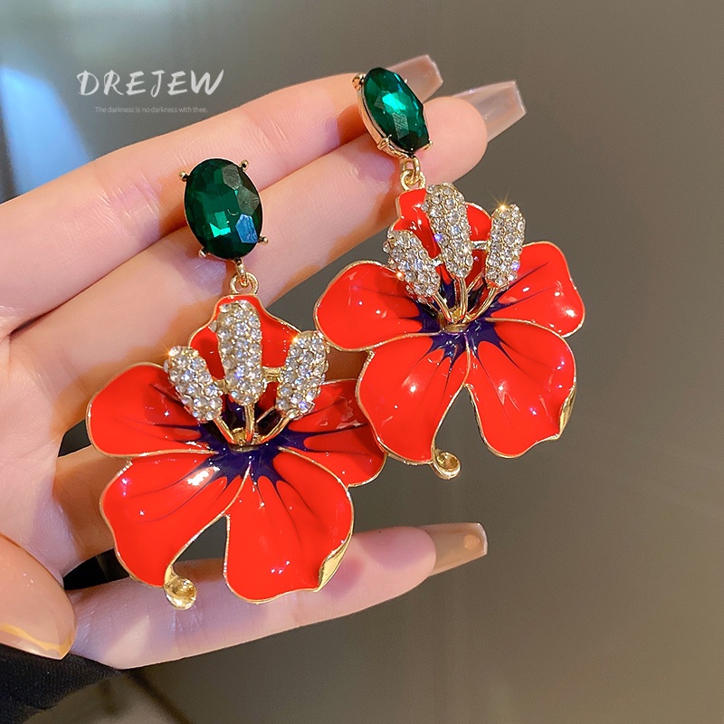 Khuyên tai DREJEW 1 hình hoa đính đá phong cách Âu Mỹ thời trang độc đáo chất lượng cao