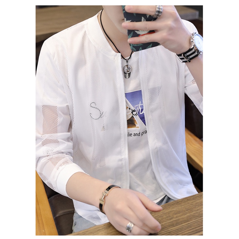 Áo khoác chống nắng chống tia cực tím vải lụa lạnh phối lưới siêu mỏng thoáng khí thời trang cho nam và nữ khi câu cá