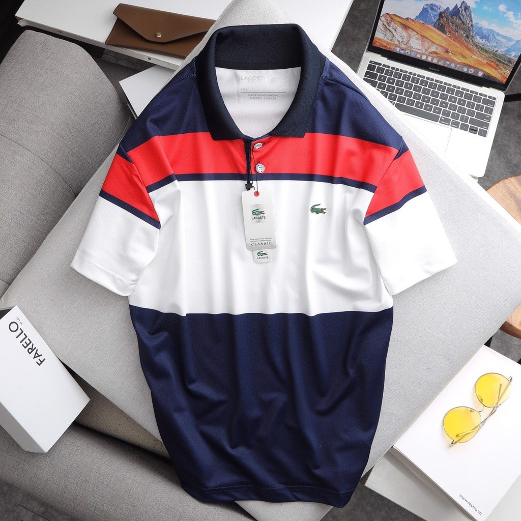 Áo polo Lacoste Sport Golf Sọc 4 màu Thể Thao hàng xuất khẩu vnxk cực xịn - vải nhẹ mát