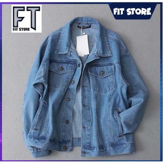 [áo bò nam nữ] áo khoác jean unisex from rộng xanh dương trơn đơn giản JA02