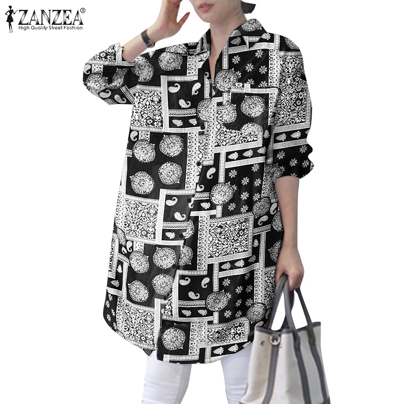 Áo sơ mi Zanzea tay dài phối xẻ tà phong cách cổ điển