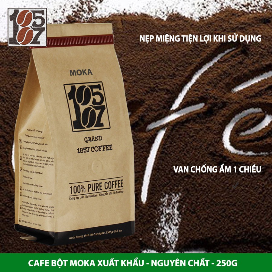 1KG Cà phê bột nguyên chất MOKA thượng hạng không tạp chất không pha trộn tẩm ướp hương liệu - grand 1857 coffee