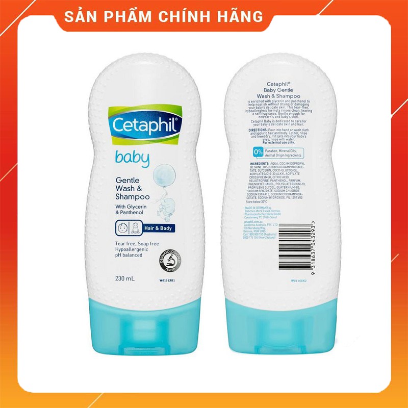 SỮA TẮM GỘI TOÀN THÂN CETAPHIL BABY GENTLE WASH SHAMPOO 2 IN 1 230ML