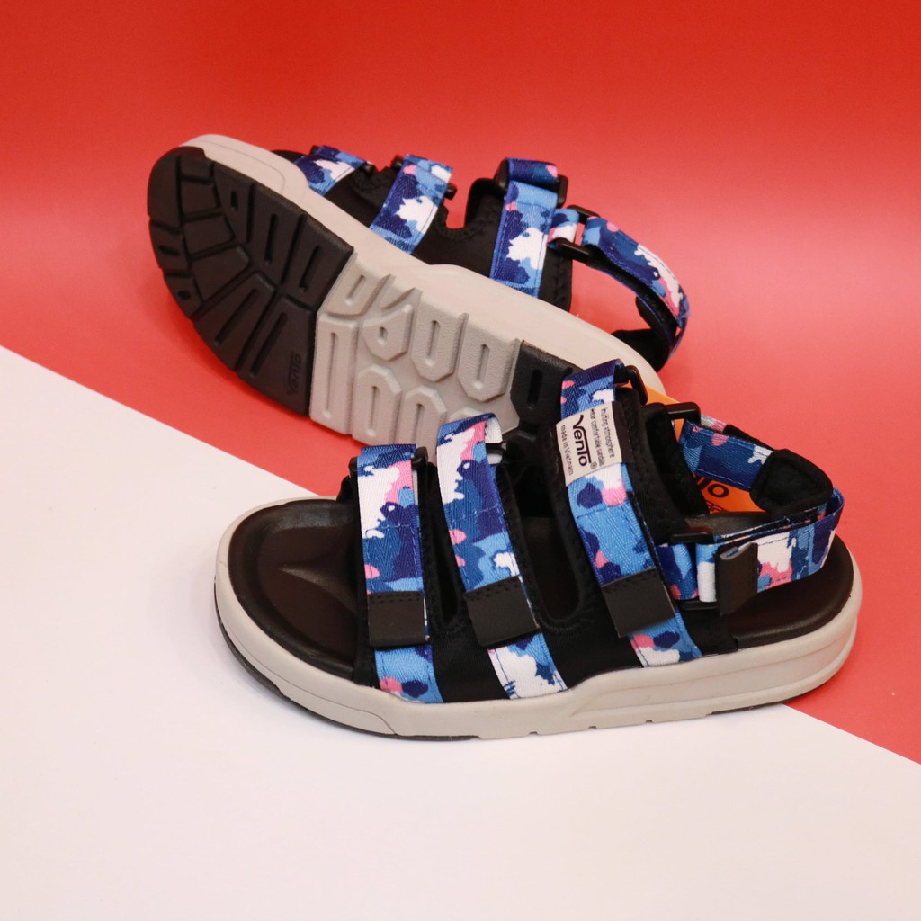 Giày Sandal Vento 3 Quai Ngang SD1001 Blue Camo Thế Hệ Gen Z [Đế IP cao 3cm]