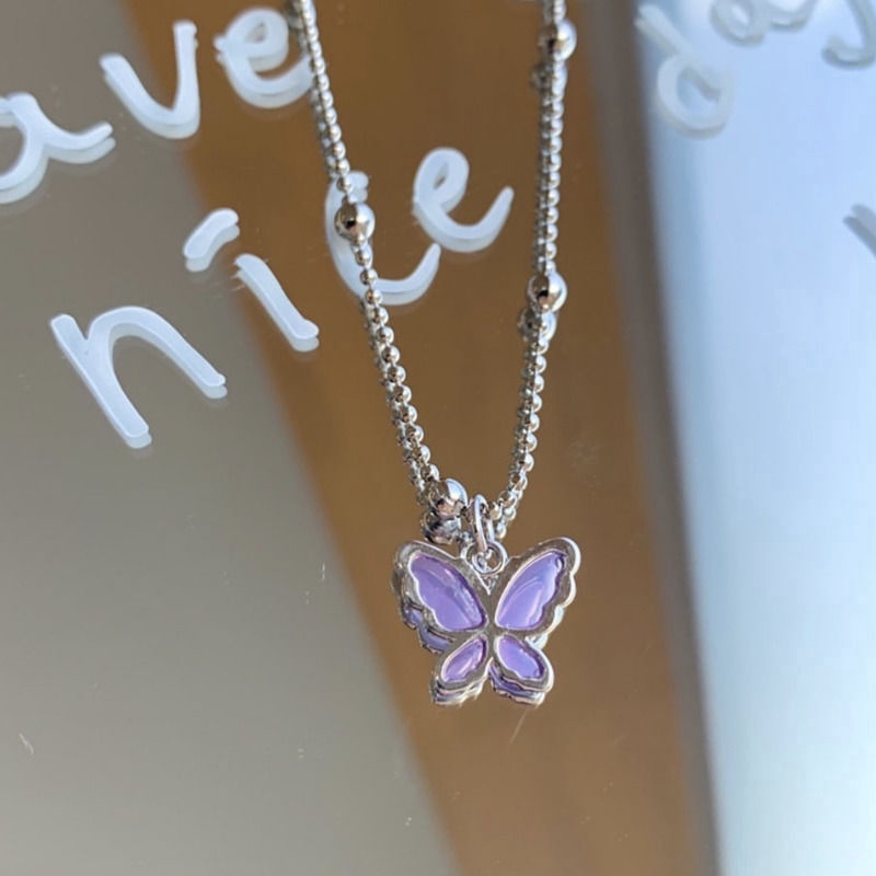 Dây Chuyền Hình Bướm Tím Phong Cách Hàn Quốc Xinh Xắn Cho Nữ