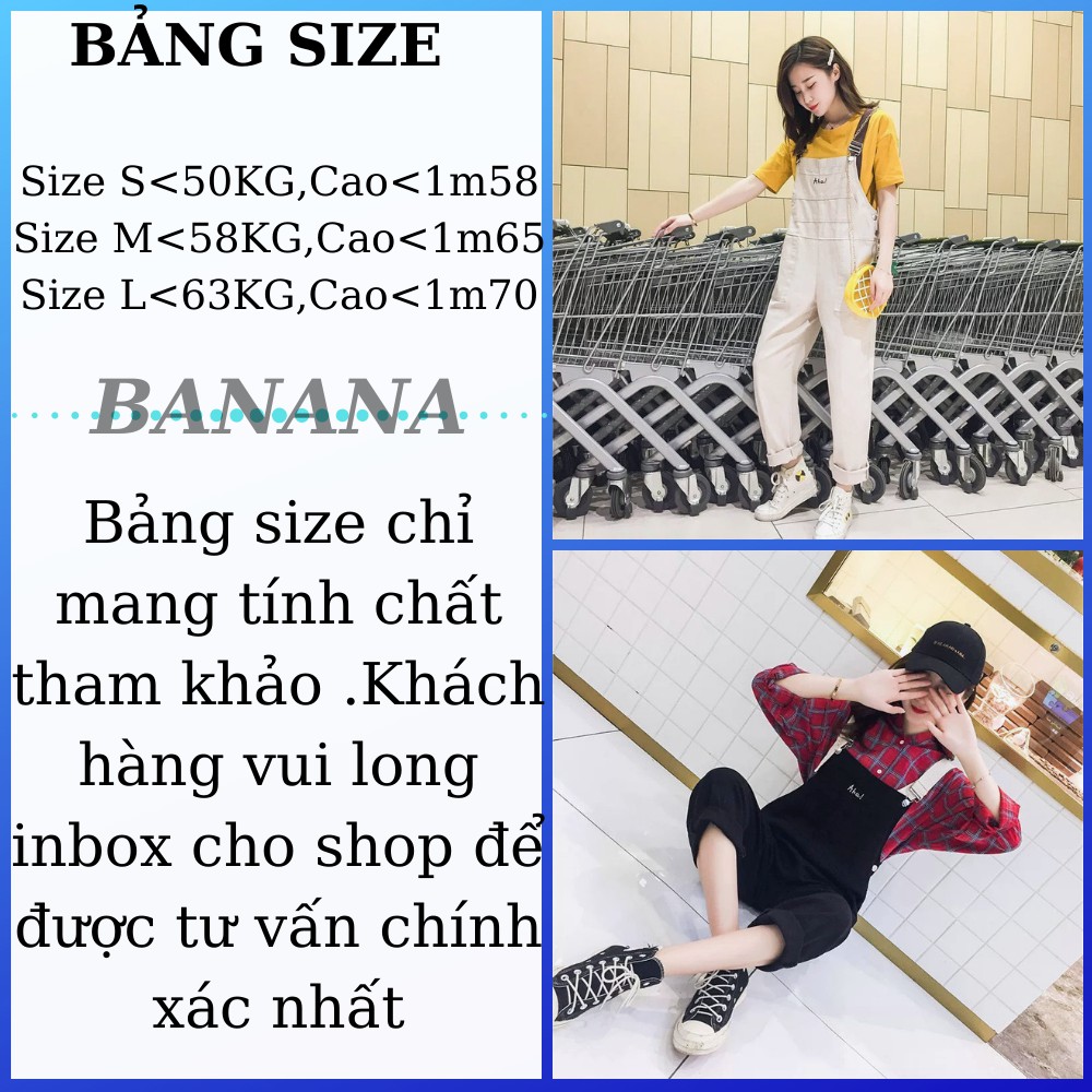 [TẶNG KÈM ÁO PHÔNG]Quần yếm kaki Ulzzang thêu Aha dây phối màu 3 size S,M,L