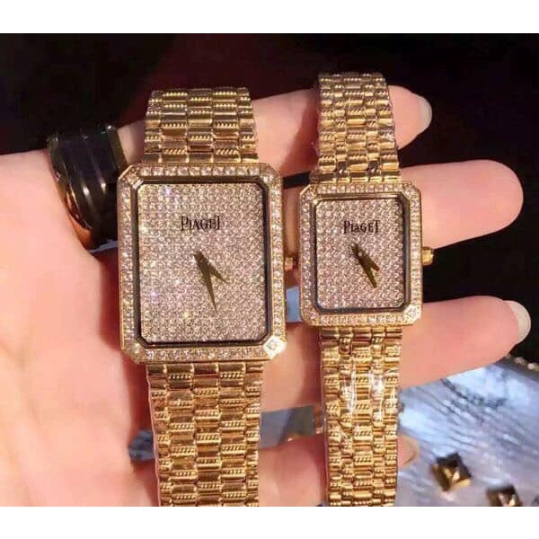 Đồng hồ Nam Piaget mặt full đá chữ nhật chạy pin máy Nhật size 35mm long lanh