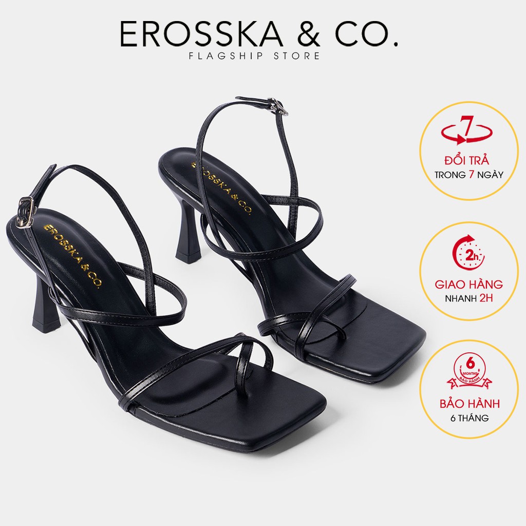 [Mã WABRTL3 -10% đơn 250K]Giày cao gót Erosska phối dây xỏ ngón cao 7cm màu đen _ BM004
