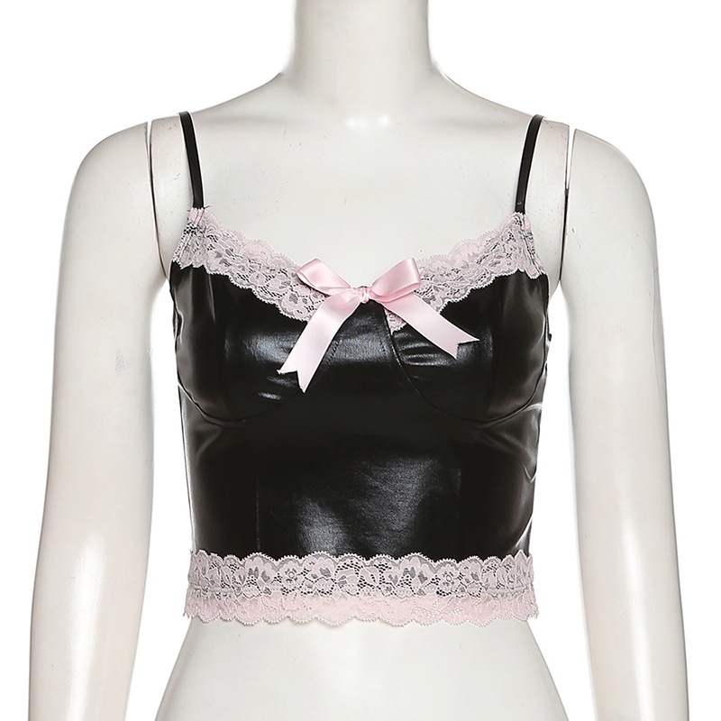 Áo Croptop Dáng Ôm Phối Ren Thắt Nơ Thời Trang Mùa Hè D0402