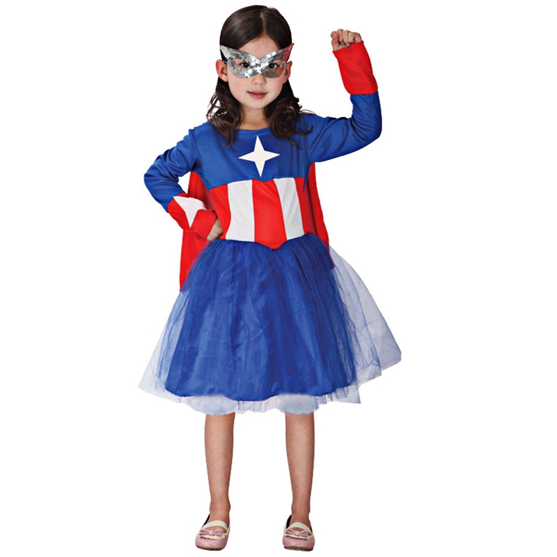 Captain America Costume For Kids Girls Boys Adult Woman Man Avengers SuperHero Family Cosplay Dress