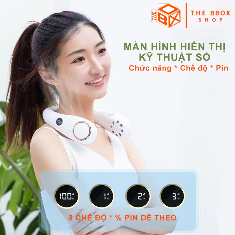 Quạt đeo cổ có đồng hồ hiển thị dung lượng pin 4000-4500mAh tạo gió cực mạnh, tiện lợi.