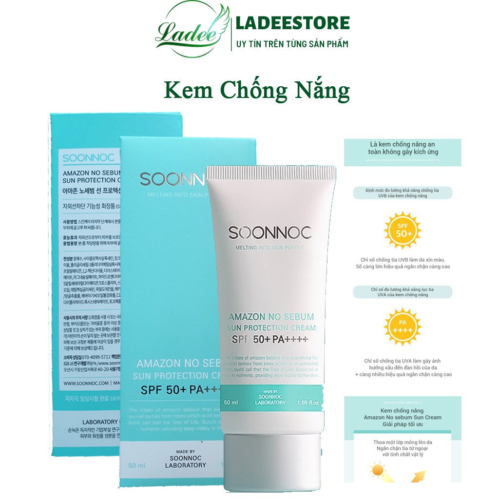 Kem Chống Nắng, Chống Nắng Không Gây Kích Ứng Da Soonnoc Amazon No Sebum Sun Protection Cream