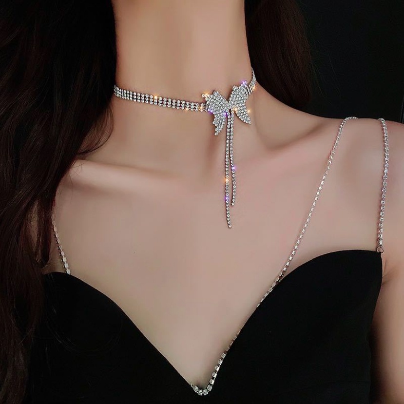 Bộ trang sức nữ vòng cổ bông tai dây chuyền đính đá zircon lấp lánh hình cánh bướm phong cách hàn quốc sang trọng