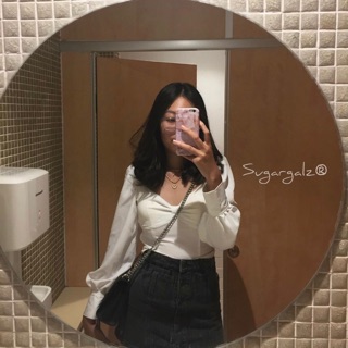 [Ảnh thật khách mặc] Áo croptop thắt nơ ngực tay bồng tiểu thư cúp ngực - by SugarG