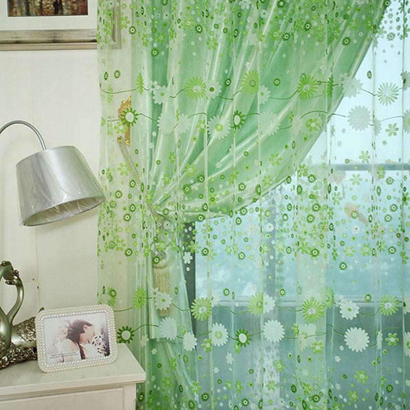 Rèm cửa chất liệu voan xuyên thấu họa tiết hoa lá thời trang kích thước 1x2m