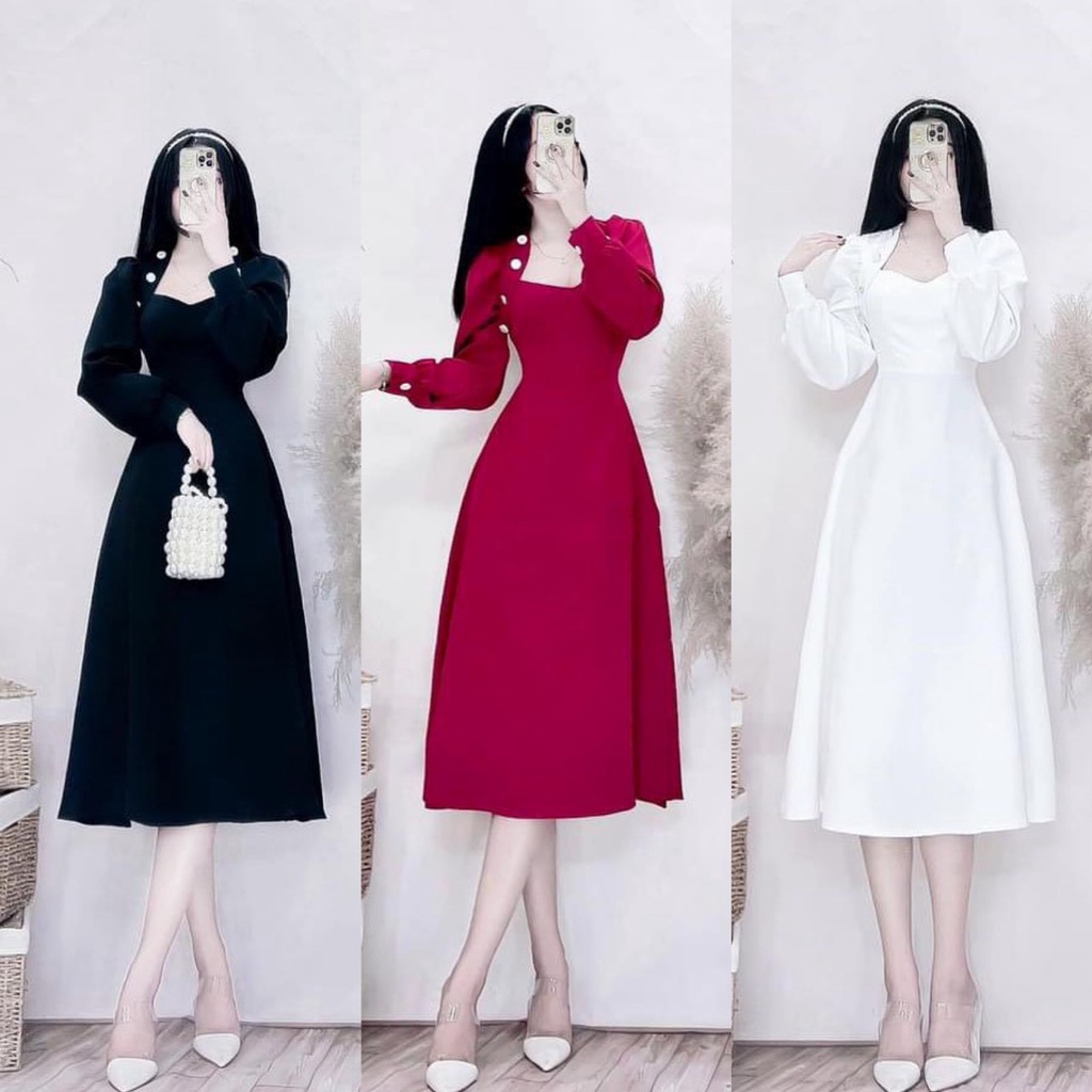 Đầm nữ dạ hội dự tiệc dáng xòe thời trang thiết kế phù hợp mọi phong cách có 3 màu như hình ,trắng,đen,đỏ