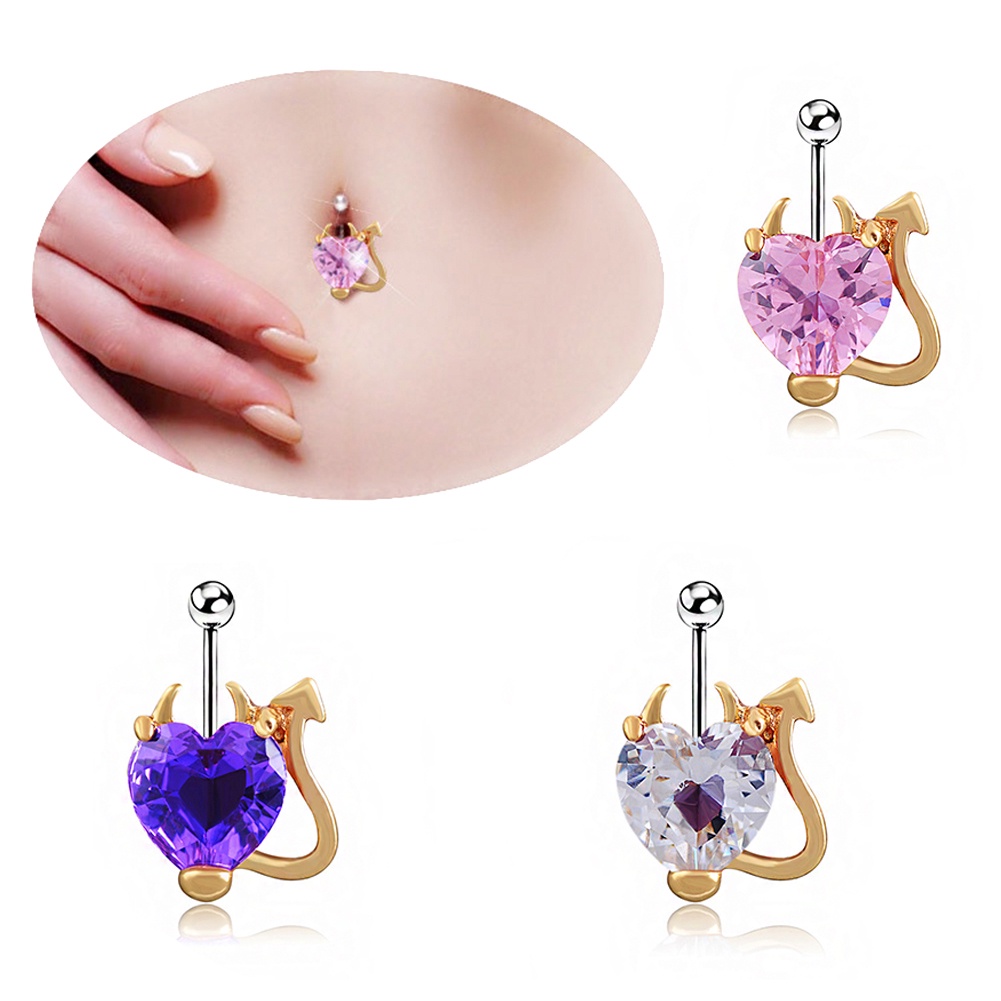 Khuyên RốN HìNh Tim ĐíNh Đá BằNg ThéP Không Gỉ