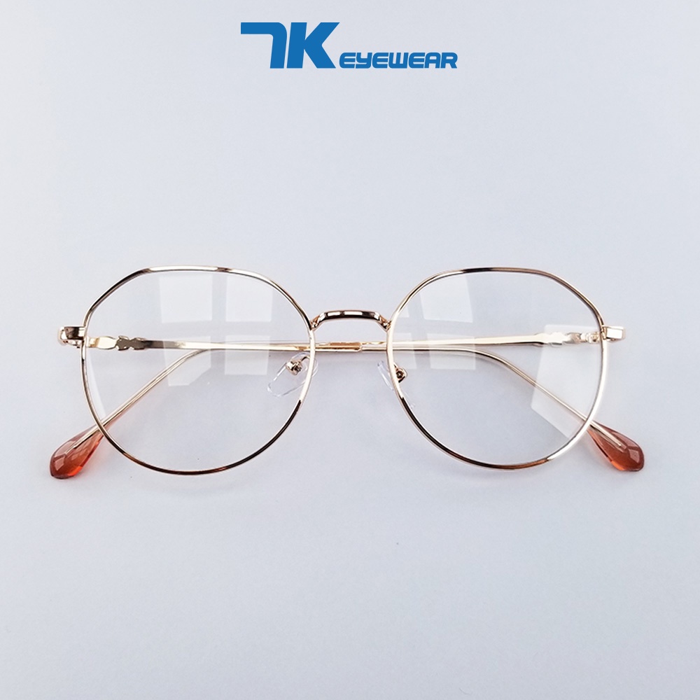 Gọng kính cận nam nữ mắt tròn kim loại màu bạc, đen, vàng hồng 7K1955 tròng giả cận 0 độ có sẵn, chống ánh sáng anh, UV